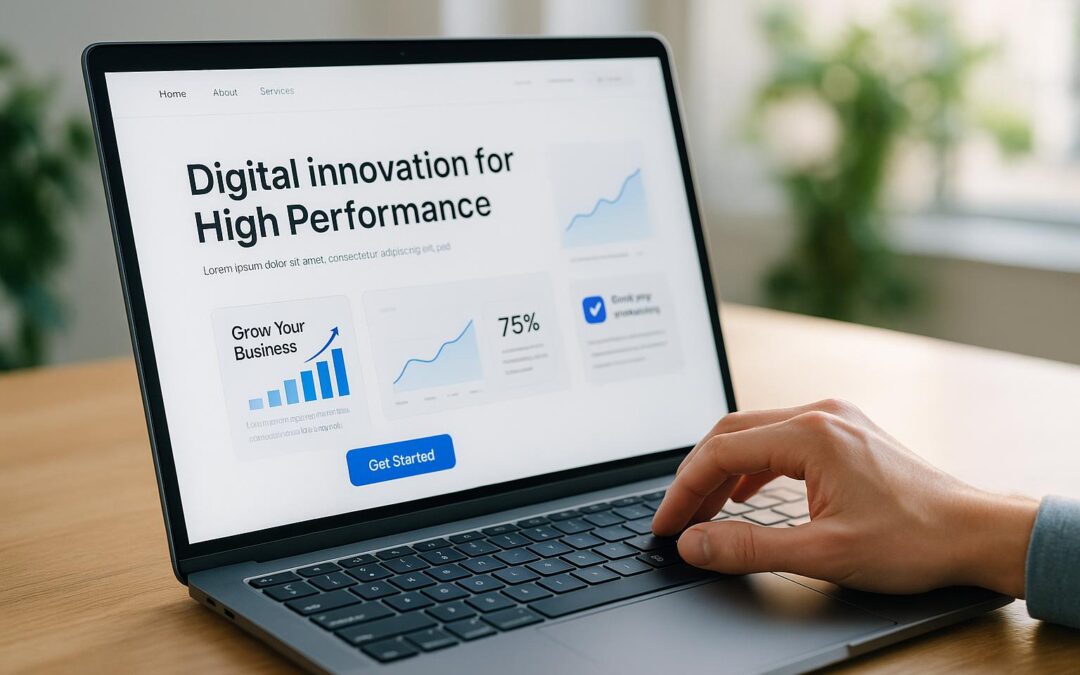 [Modern, professionally optimized website on a sleek laptop screen, user interacting effortlessly, bright and vibrant environment, emphasizing digital innovation and high performance, minimalistic and clean design, smooth animations, natural lighting], fotorealistisch, hochdetailliert, natürliches Licht, professionelle Fotografie